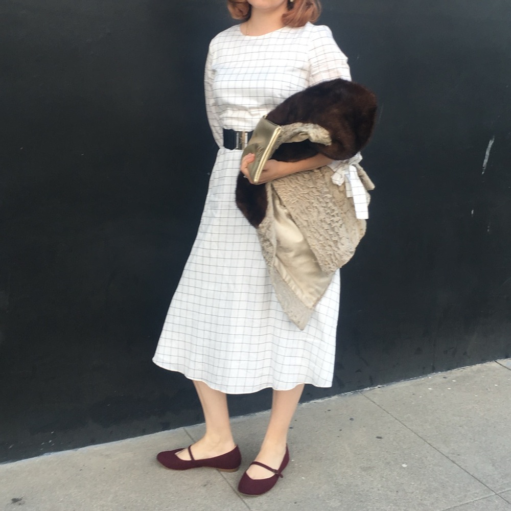 Who What Wear White Grid Long Sleeve Dress